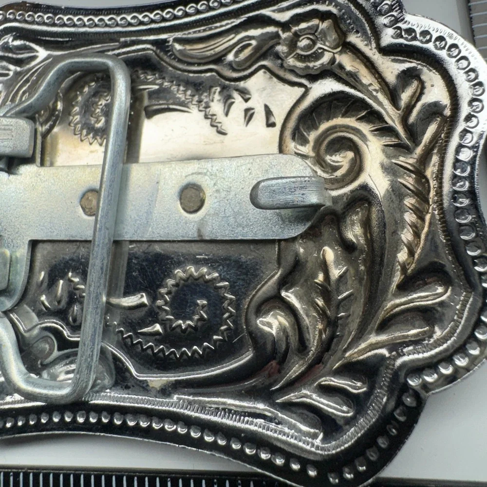 Western Eagle Belt Buckle Silver Tone Gold Tone‎ Ornate Floral Design Cowboy
